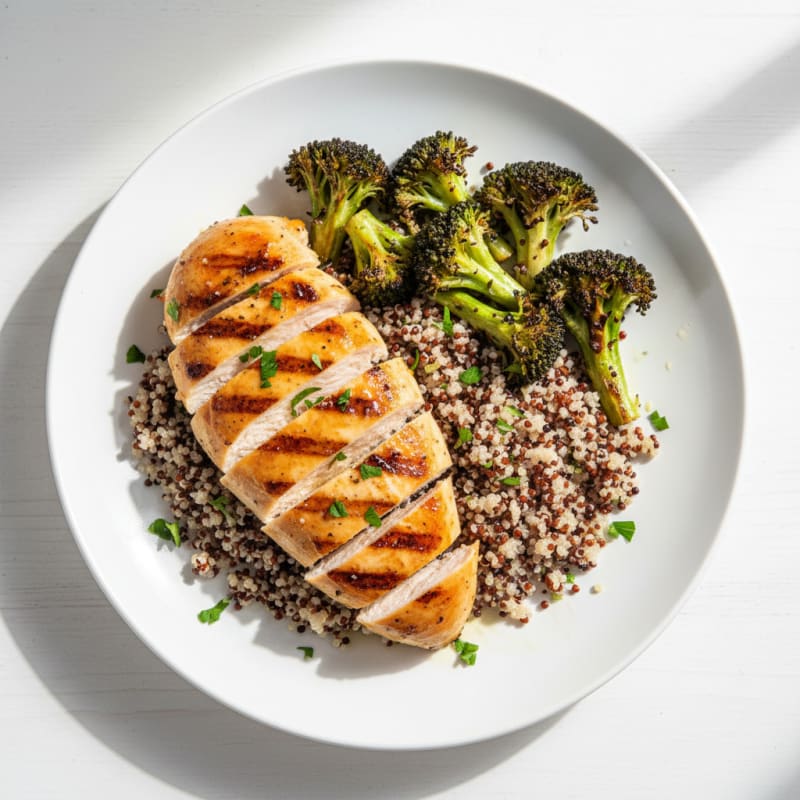 Grilled Chicken Breast with Quinoa and Roasted Broccoli