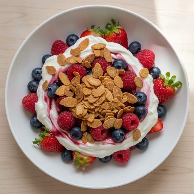 Greek Yogurt Protein Parfait with Mixed Berries and Almonds