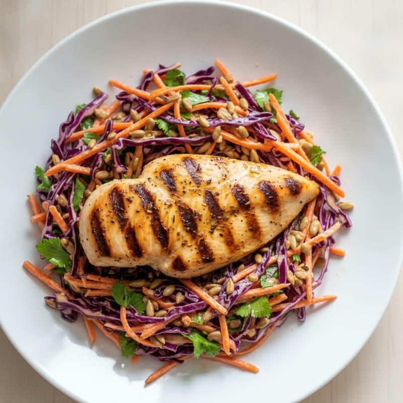 Grilled Chicken Breast with Crunchy Cabbage Slaw