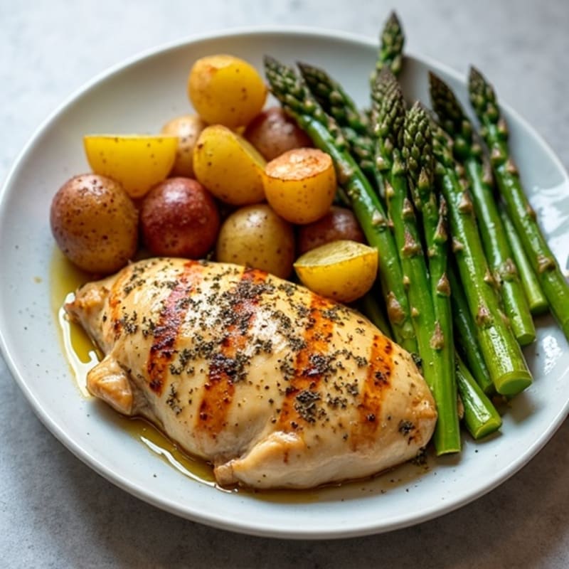 Sheet Pan Lemon Herb Chicken and Crispy Roasted Potatoes with Asparagus