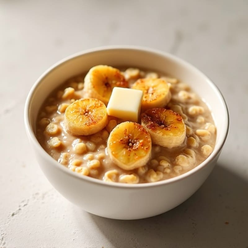 Creamy Vanilla Protein Oatmeal with Caramelized Bananas