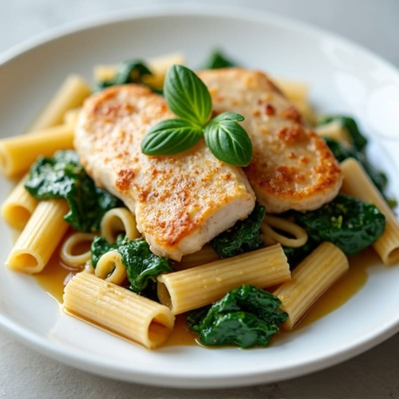 Silky Garlic Chicken Pasta with Spinach