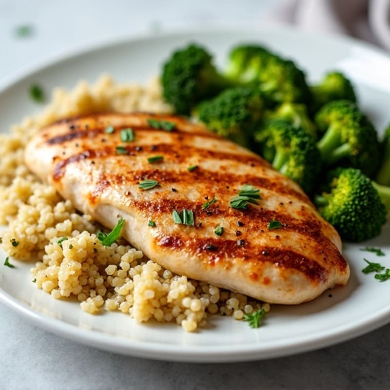 Grilled Chicken Breast with Quinoa and Roasted Broccoli