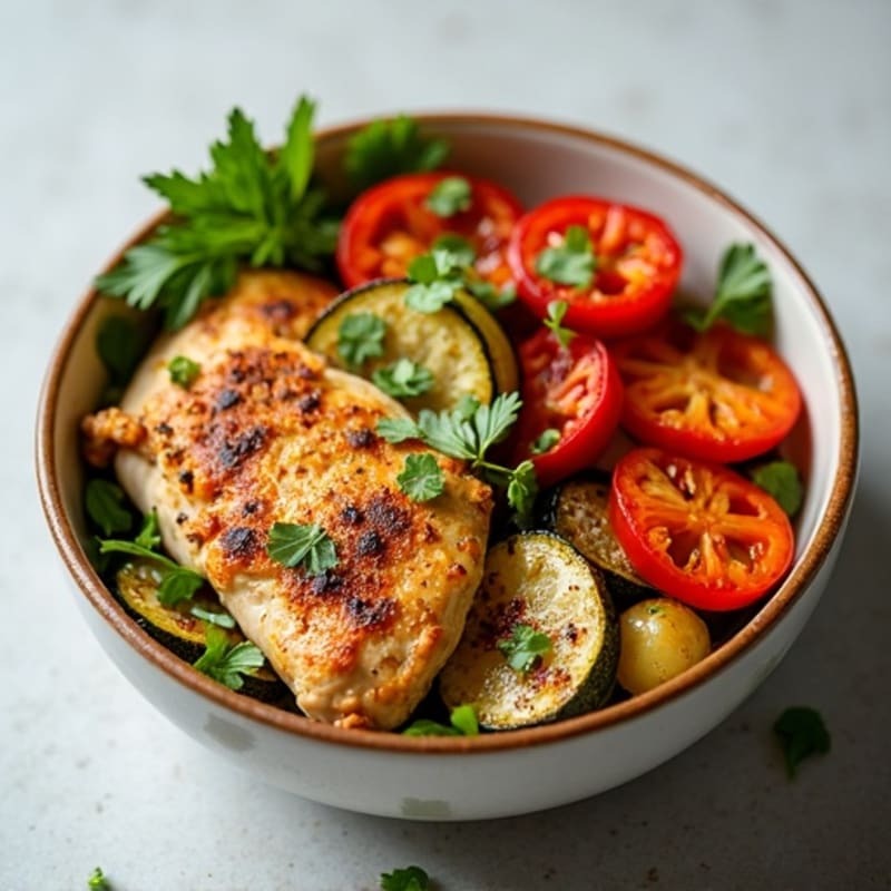 Herb-Spiced Chicken Shawarma Bowl with Roasted Vegetables
