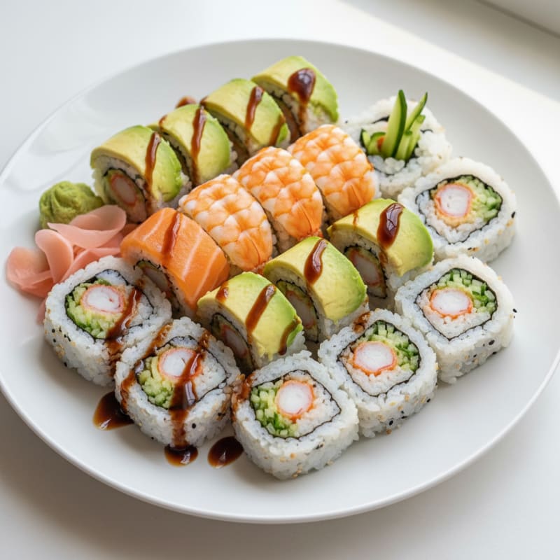 Assorted Fresh Sushi Rolls with Wasabi