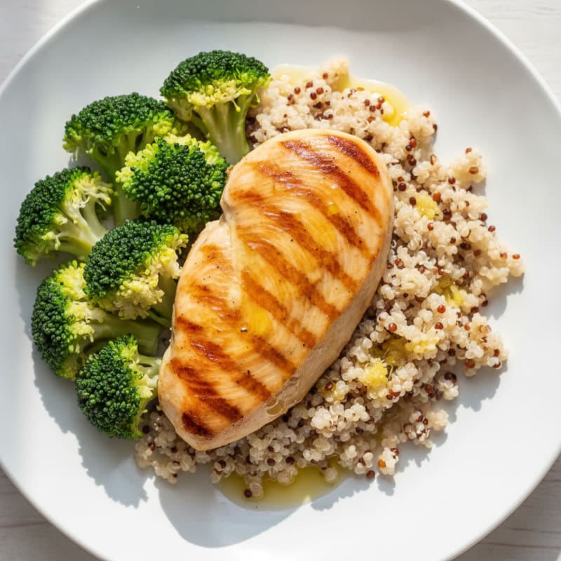 Grilled Chicken Breast with Quinoa and Steamed Broccoli