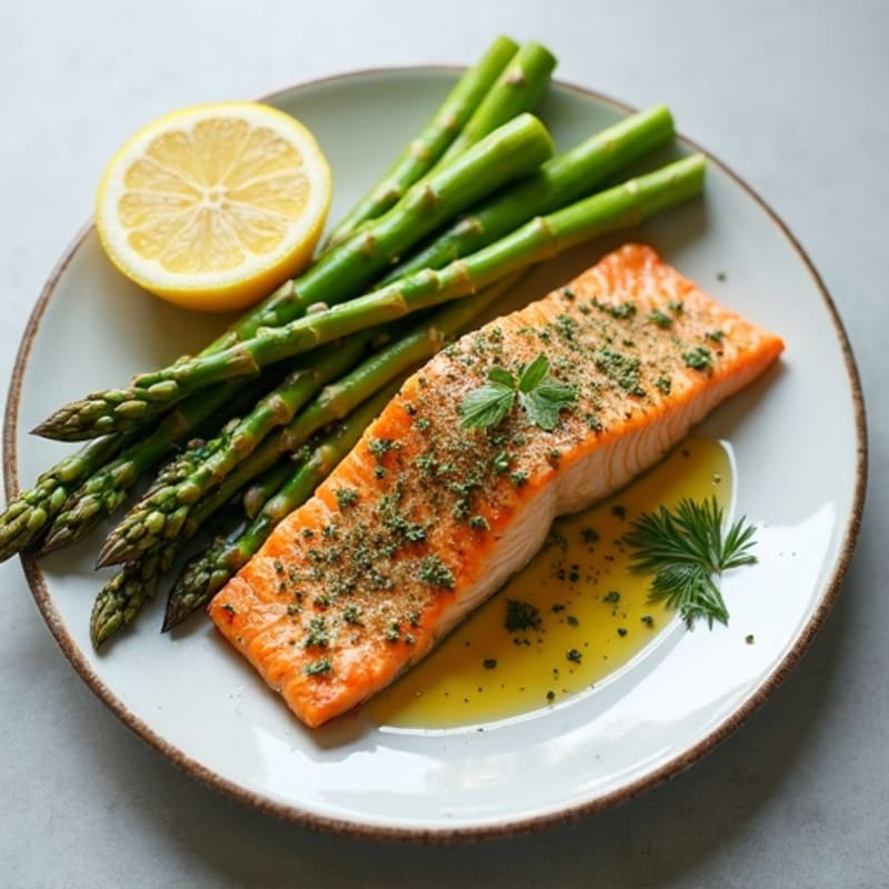 Herb-Crusted Salmon with Garlic Butter Asparagus