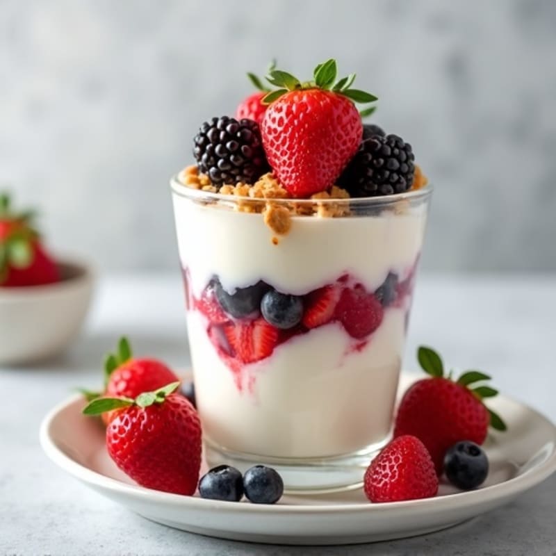 Greek Yogurt Protein Parfait with Mixed Berries and Almond Butter