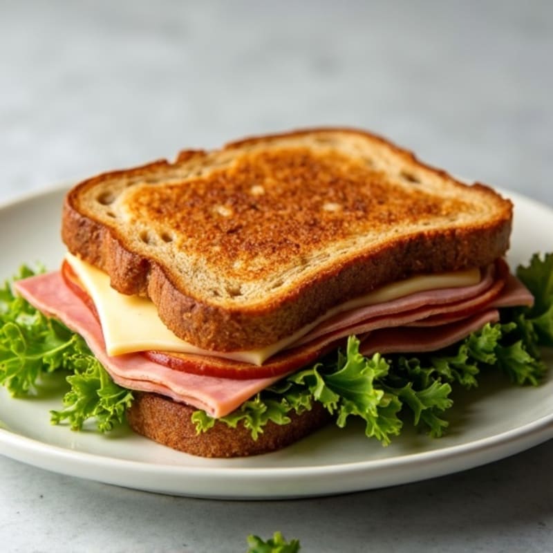 Crispy Lean Ham and Swiss Whole Grain Melt with Fresh Greens