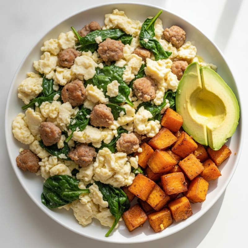 Egg White and Turkey Sausage Scramble with Spinach