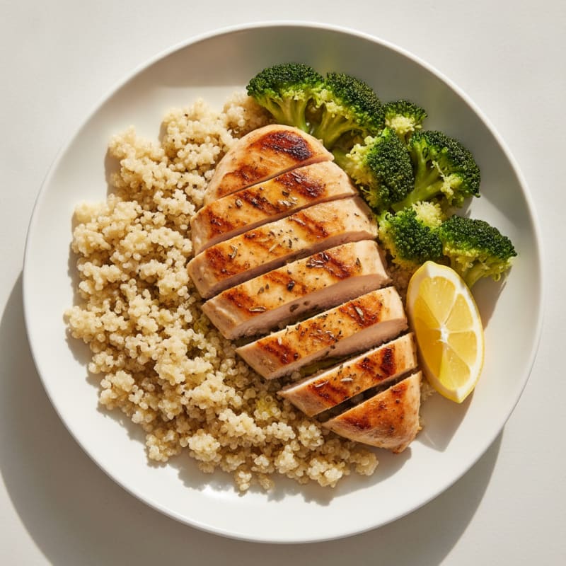Grilled Chicken Breast with Quinoa and Steamed Broccoli