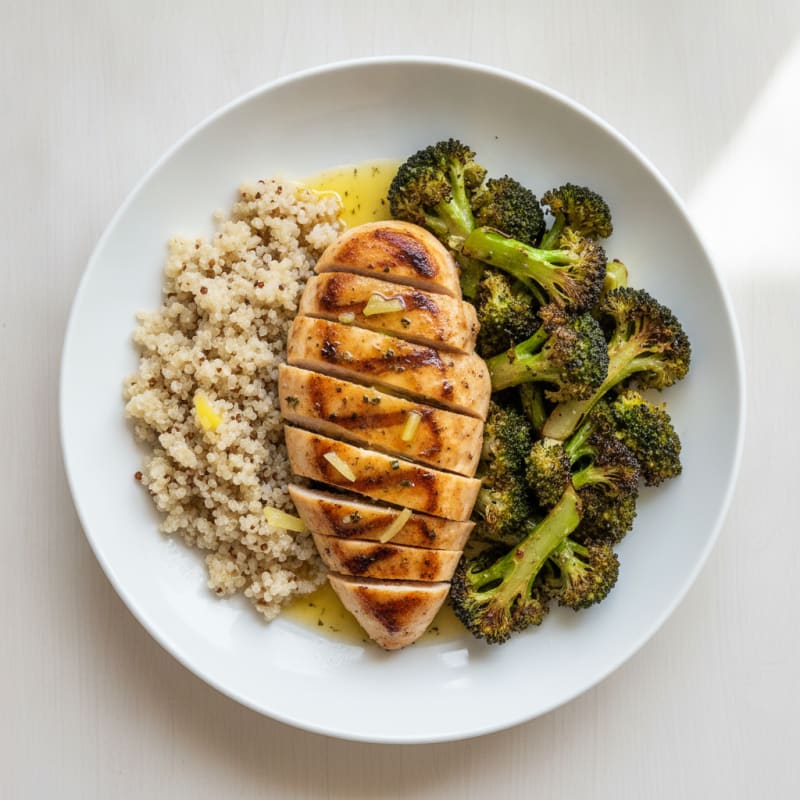 Grilled Chicken Breast with Quinoa and Roasted Broccoli