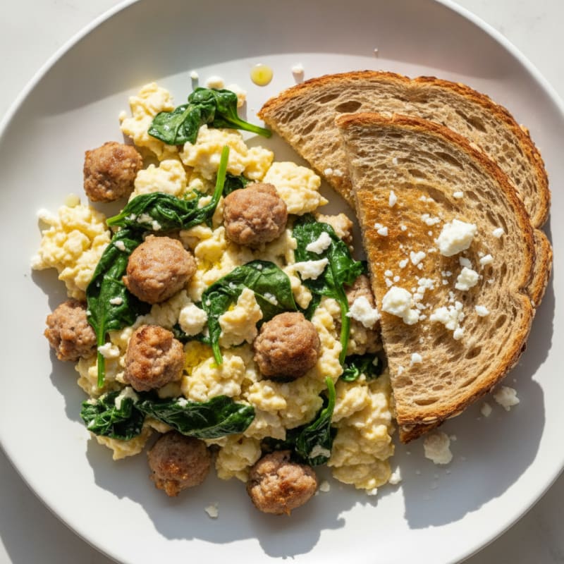 Egg White and Turkey Sausage Scramble with Spinach