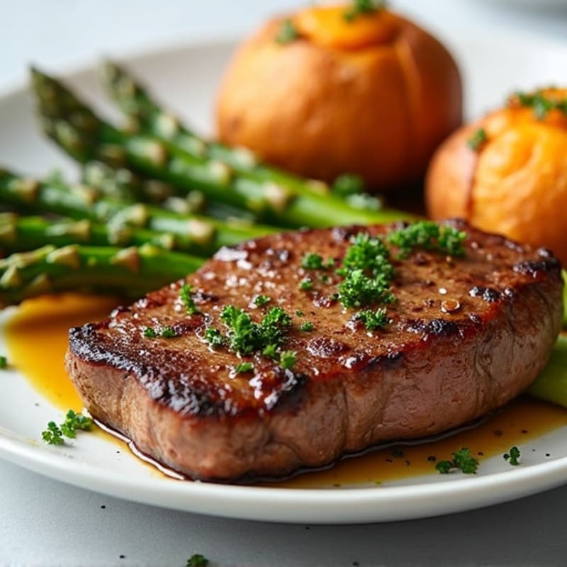 Pan-Seared Steak with Roasted Asparagus and Sweet Potato