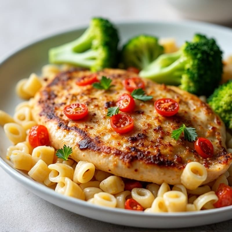 Creamy Sun-Dried Tomato Chicken with Whole Wheat Pasta and Steamed Broccoli