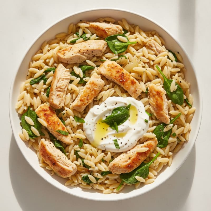 Shredded Chicken and Orzo Skillet