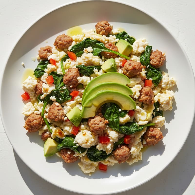 Egg White Scramble with Turkey Sausage and Spinach