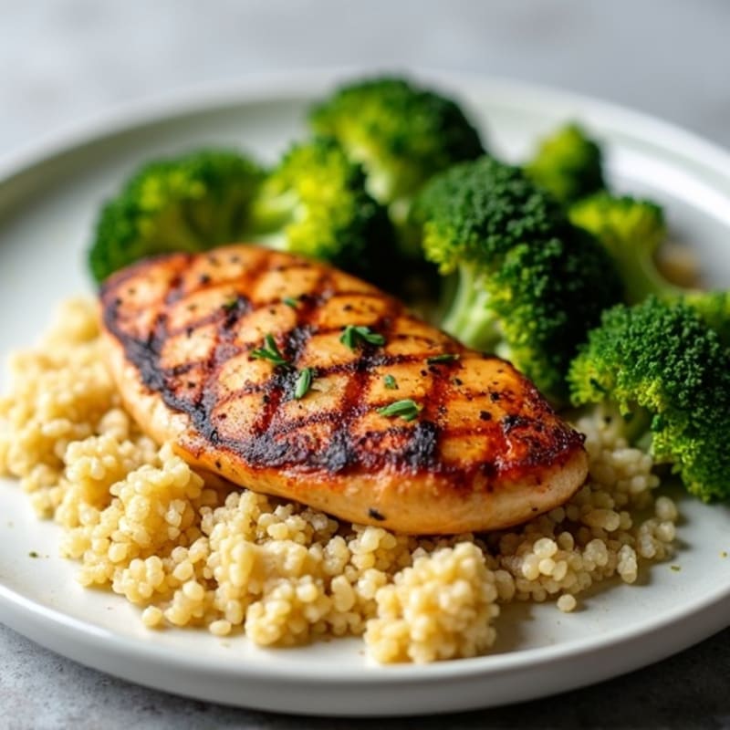 Grilled Chicken Breast with Quinoa and Roasted Broccoli