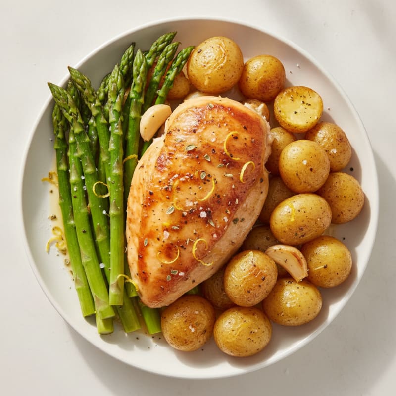 Lemon Herb Roasted Chicken with Asparagus