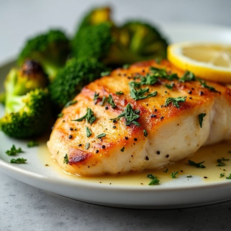 Lemon Garlic Pan-Seared Chicken with Roasted Broccoli