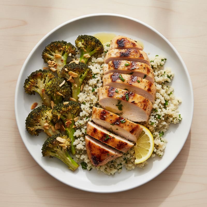 Grilled Chicken Breast with Quinoa and Roasted Broccoli