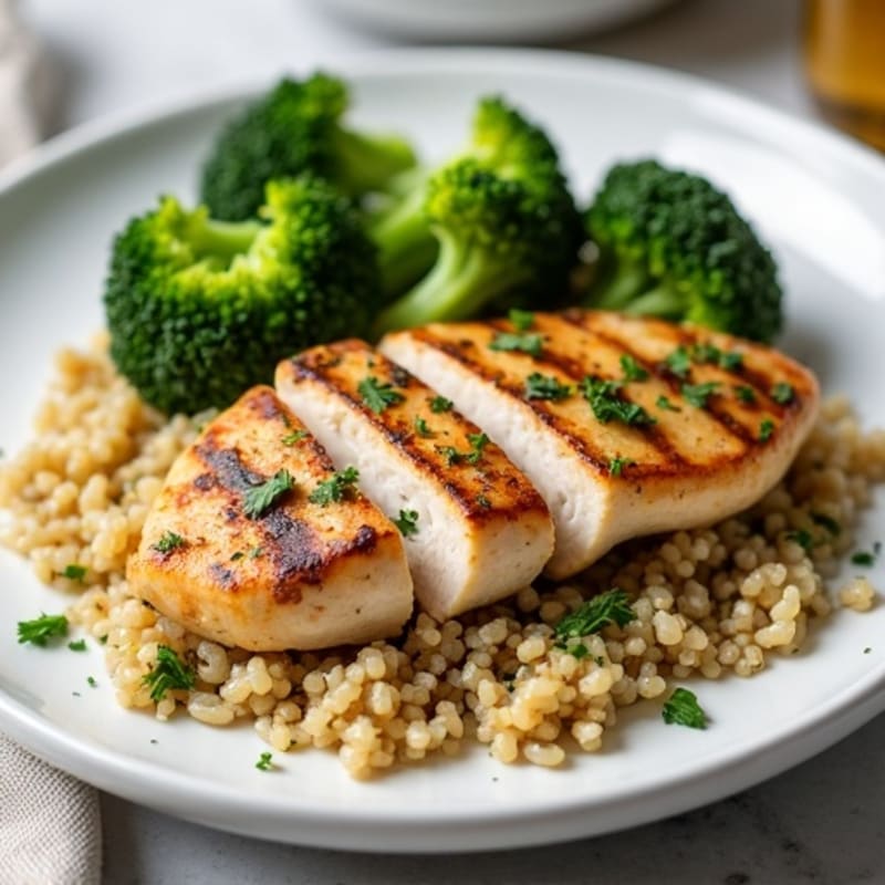 Grilled Chicken Breast with Quinoa and Roasted Broccoli
