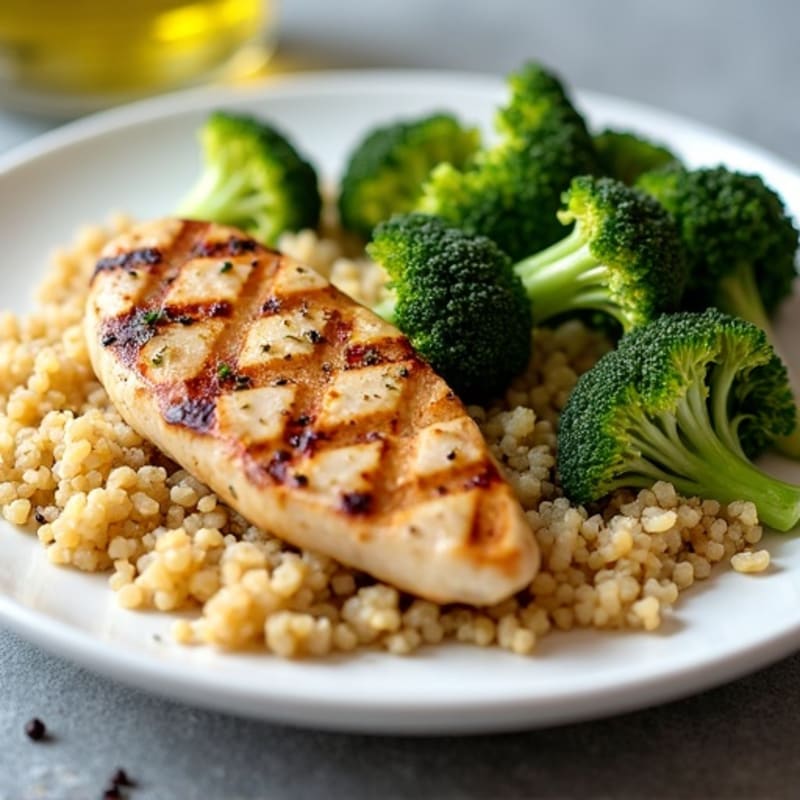 Grilled Chicken Breast with Quinoa and Roasted Broccoli