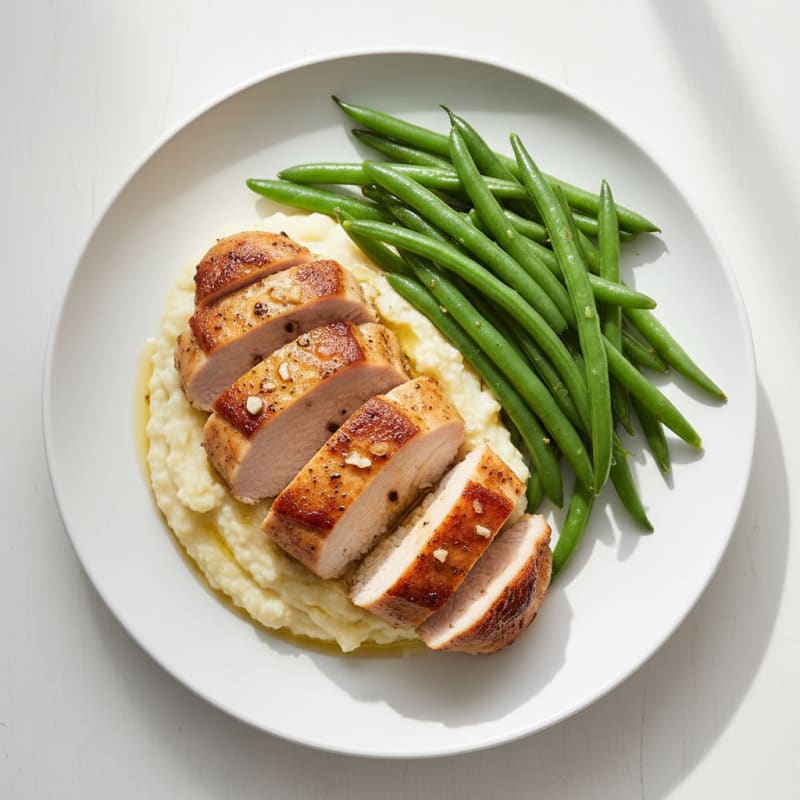 Seared Turkey Breast with Steamed Green Beans and Cauliflower Mash