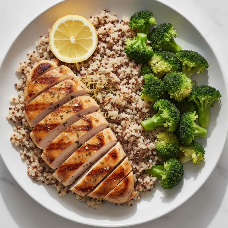 Grilled Chicken Breast with Quinoa and Steamed Broccoli