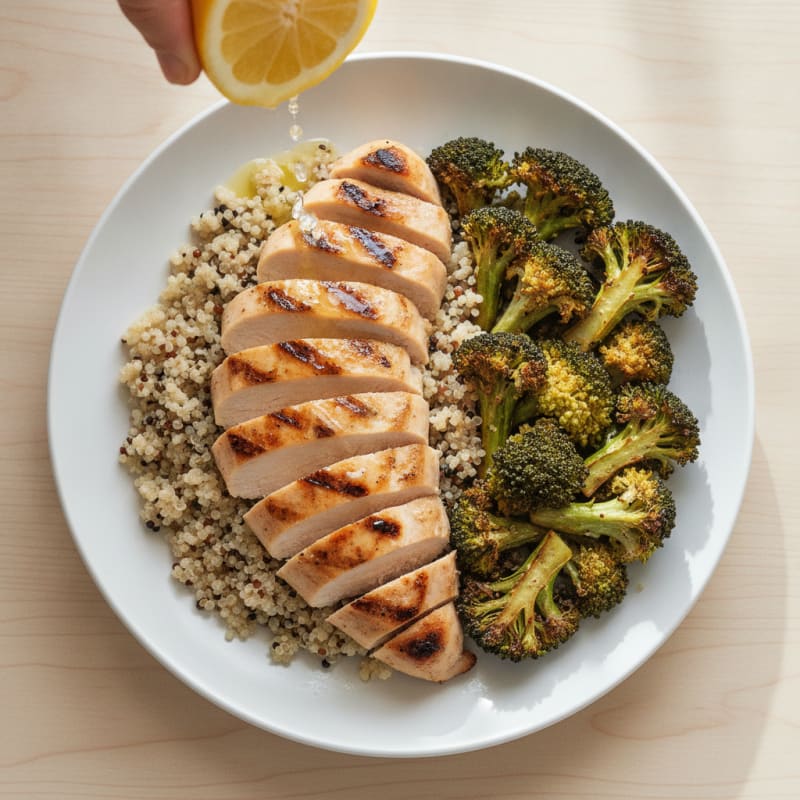 Grilled Chicken Breast with Quinoa and Roasted Broccoli