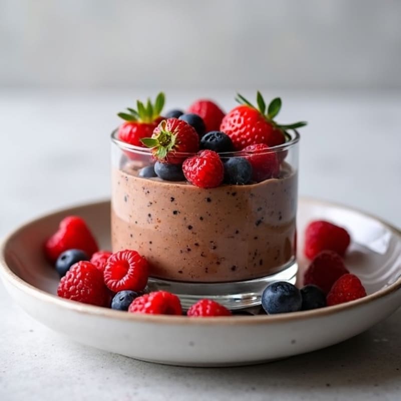 Chocolate Protein Chia Pudding with Mixed Berries