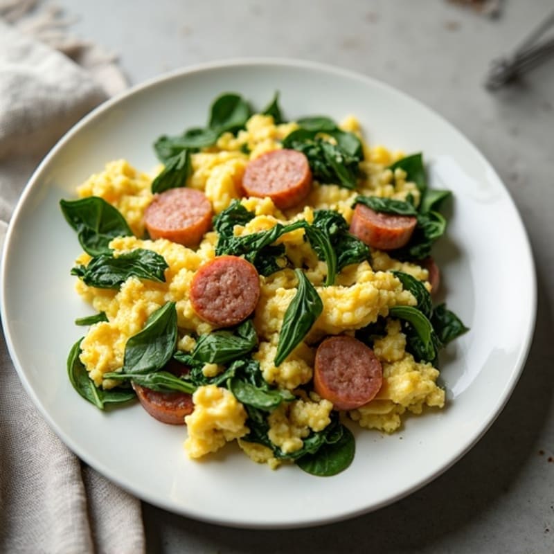 Egg White and Spinach Scramble with Turkey Sausage