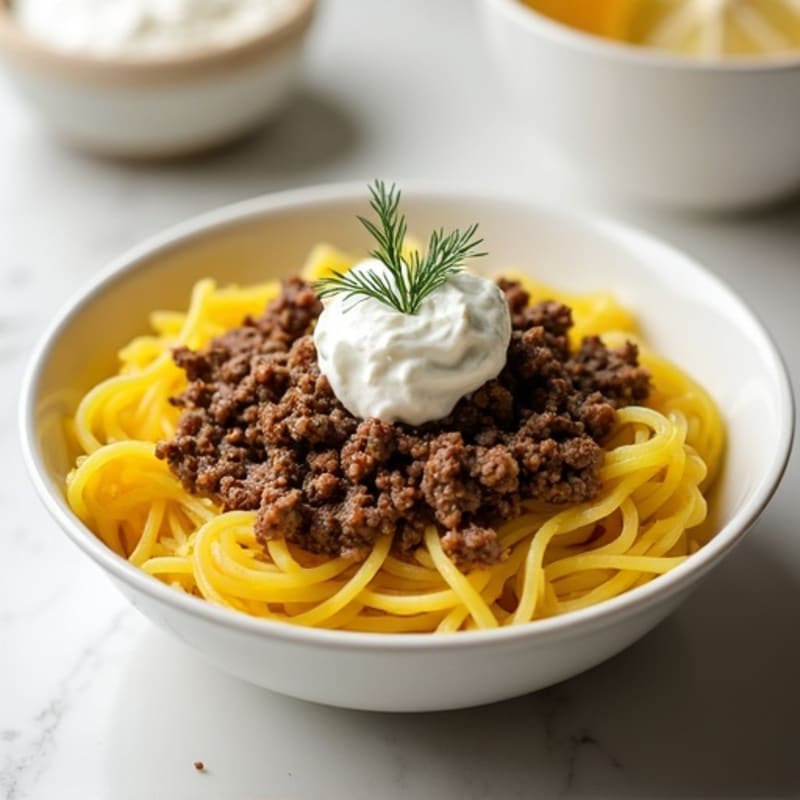 Ground Beef and Spaghetti Squash Bowl with Creamy Yogurt