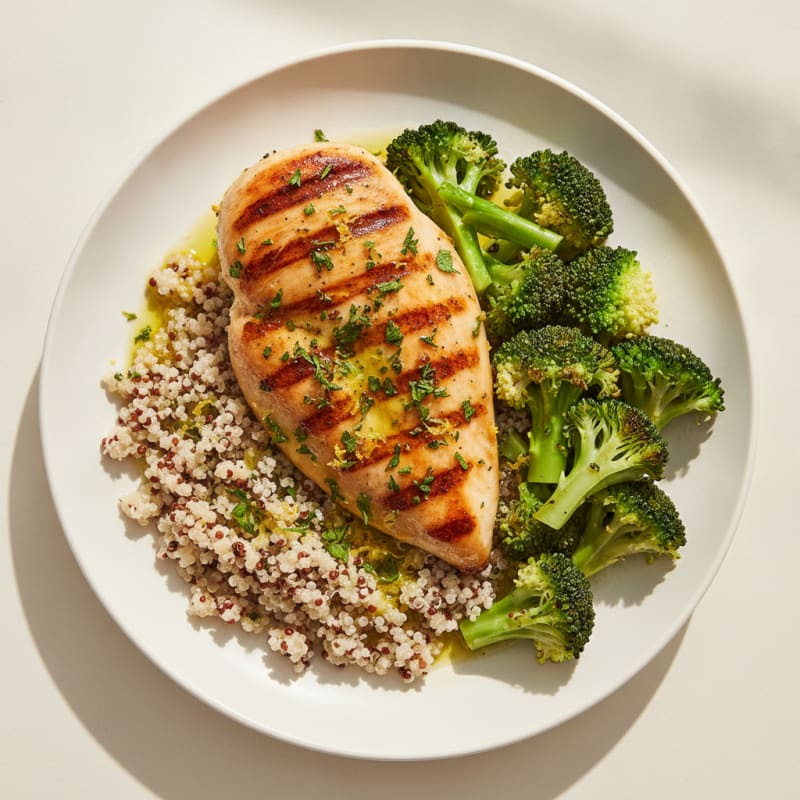 Grilled Chicken Breast with Quinoa and Steamed Broccoli