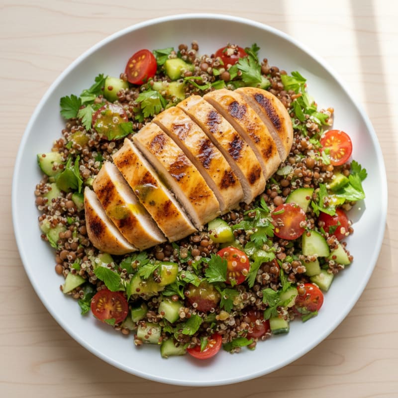 Grilled Chicken Breast with Lentil and Quinoa Salad