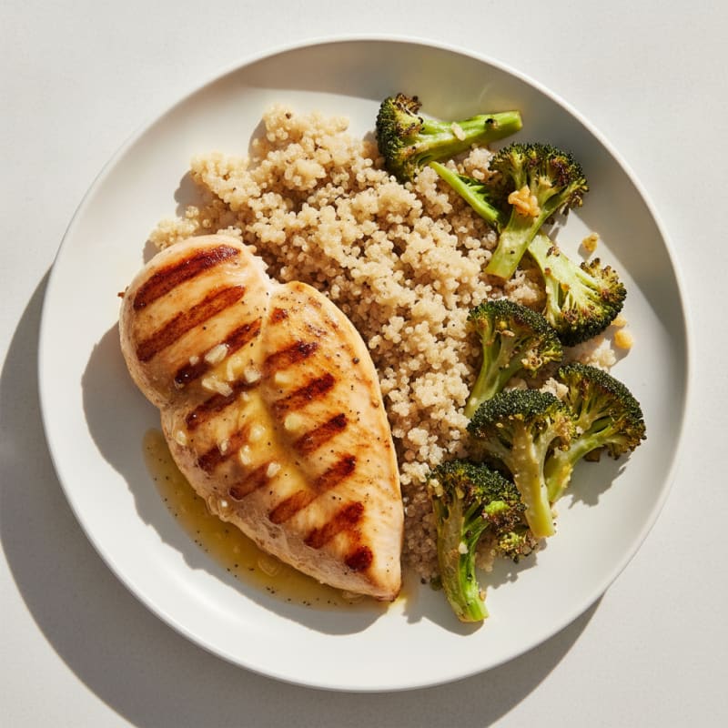 Grilled Chicken Breast with Roasted Broccoli and Quinoa