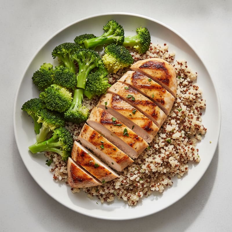 Grilled Chicken Breast with Quinoa and Steamed Broccoli