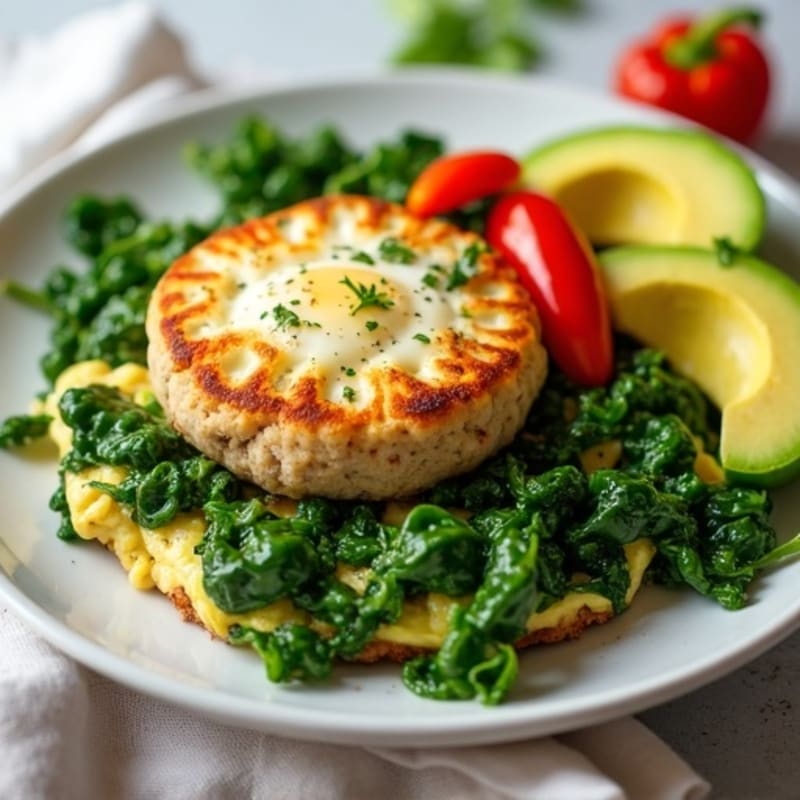 Egg White and Turkey Sausage Scramble with Sautéed Spinach
