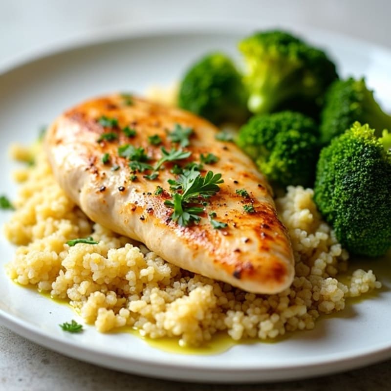 Fluffy Quinoa with Lemon Herb Chicken and Roasted Broccoli