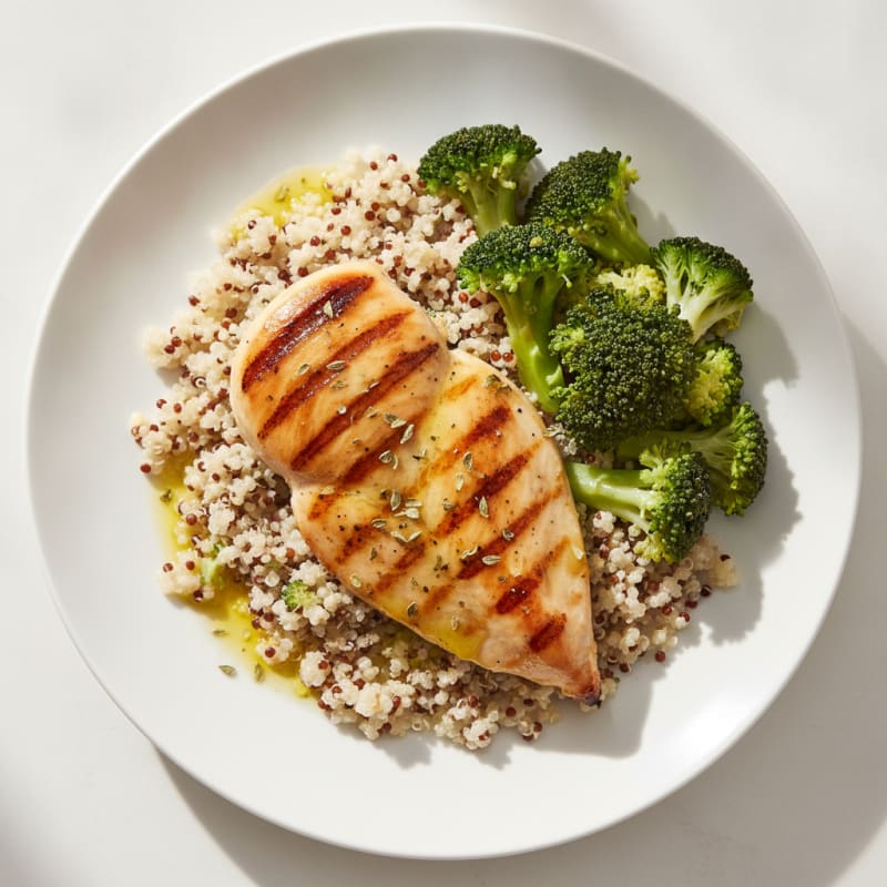 Grilled Chicken Breast with Quinoa and Steamed Broccoli