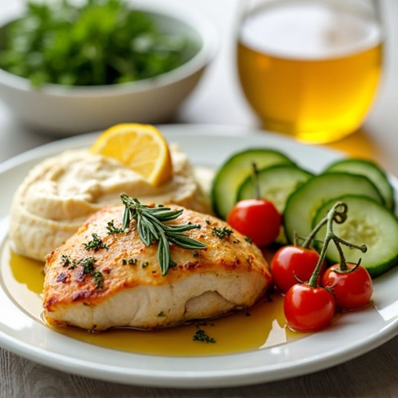 Lemon-Herb Roasted Chicken with Creamy Hummus and Fresh Crisp Veggies