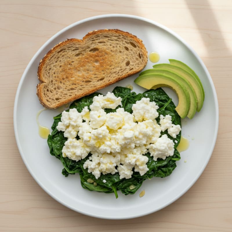 Egg White and Cottage Cheese Scramble with Sautéed Spinach