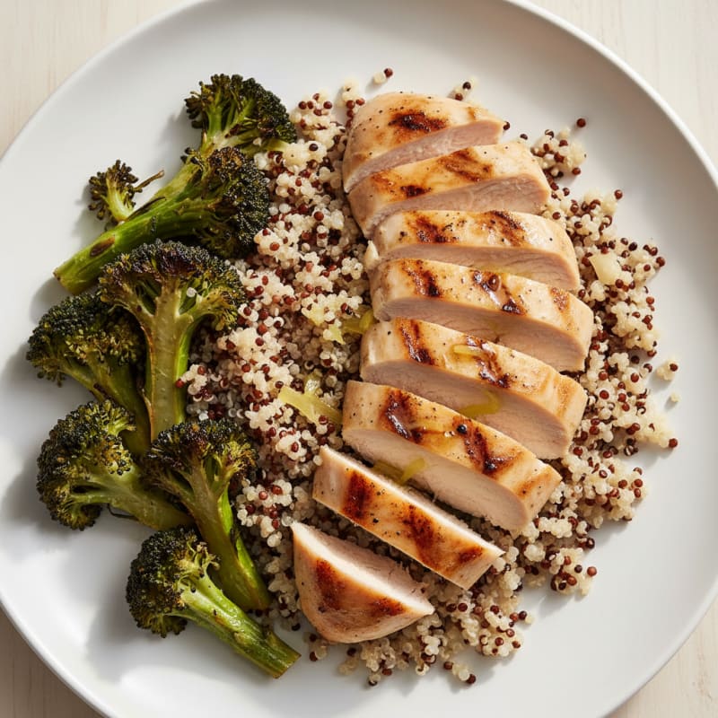 Grilled Chicken Breast with Quinoa and Roasted Broccoli