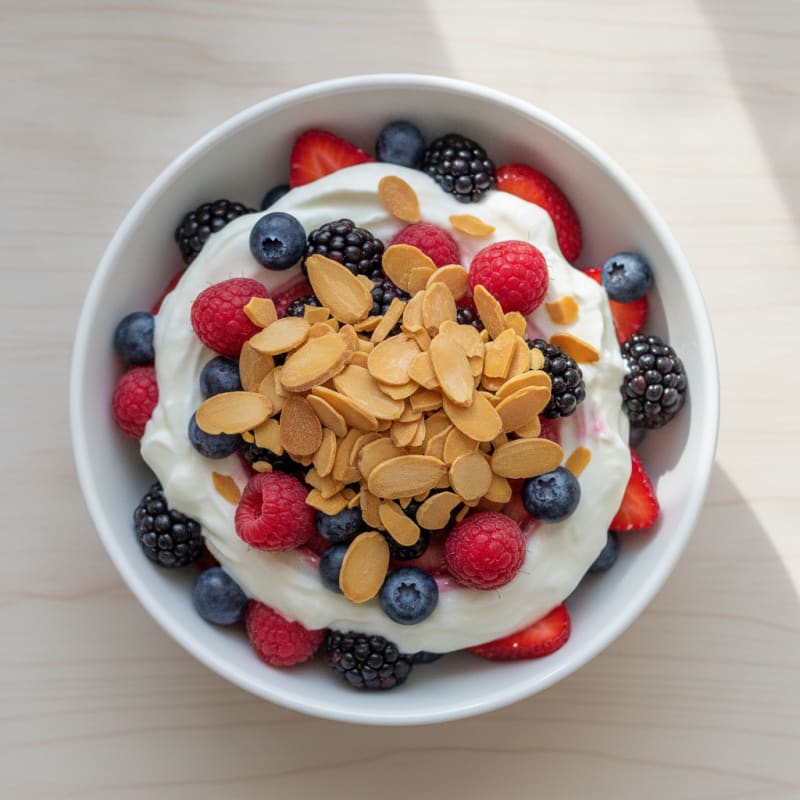 Greek Yogurt Protein Parfait with Mixed Berries and Almonds