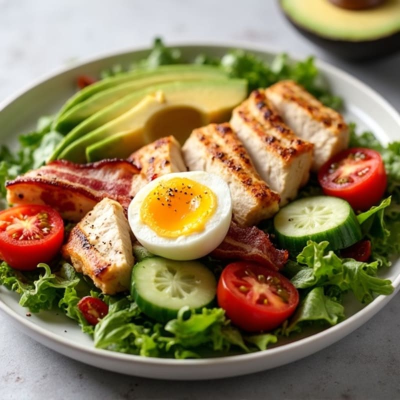 Fresh Grilled Chicken Salad with Crispy Bacon, Egg, and Creamy Avocado