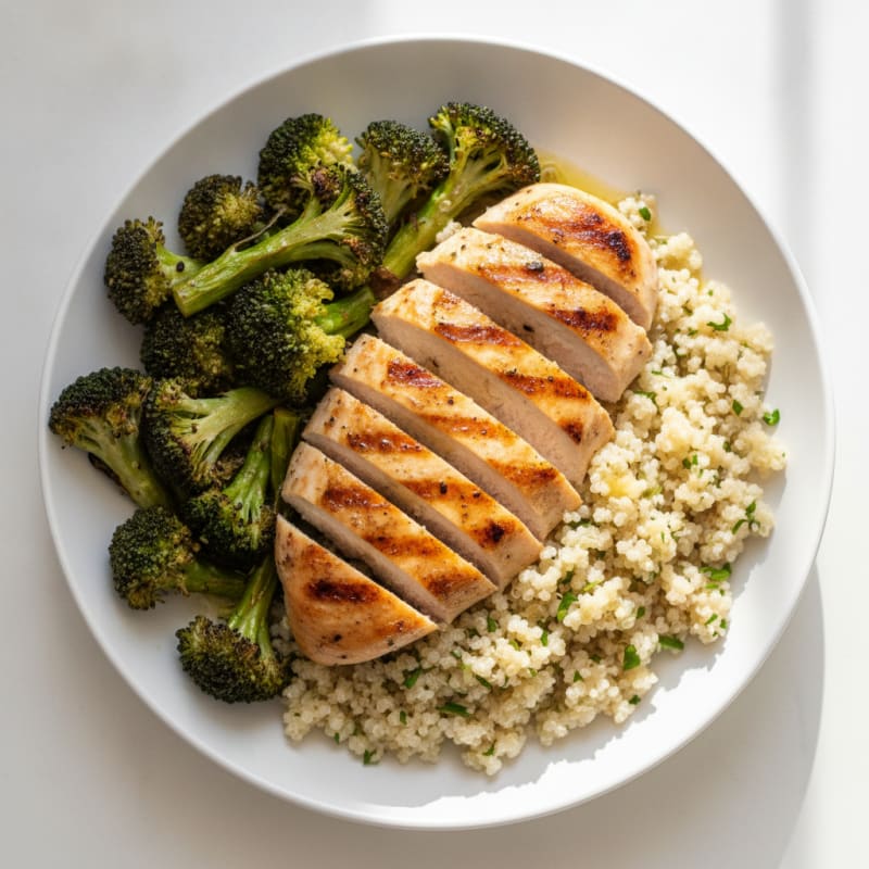 Grilled Chicken Breast with Quinoa and Roasted Broccoli