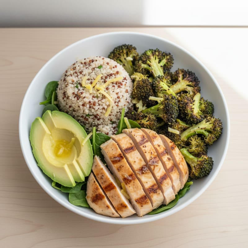Grilled Chicken and Quinoa Power Bowl with Roasted Broccoli