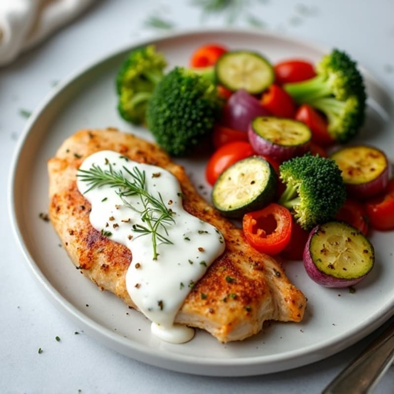 Healthy Spiced Creamy Chicken with Roasted Vegetables