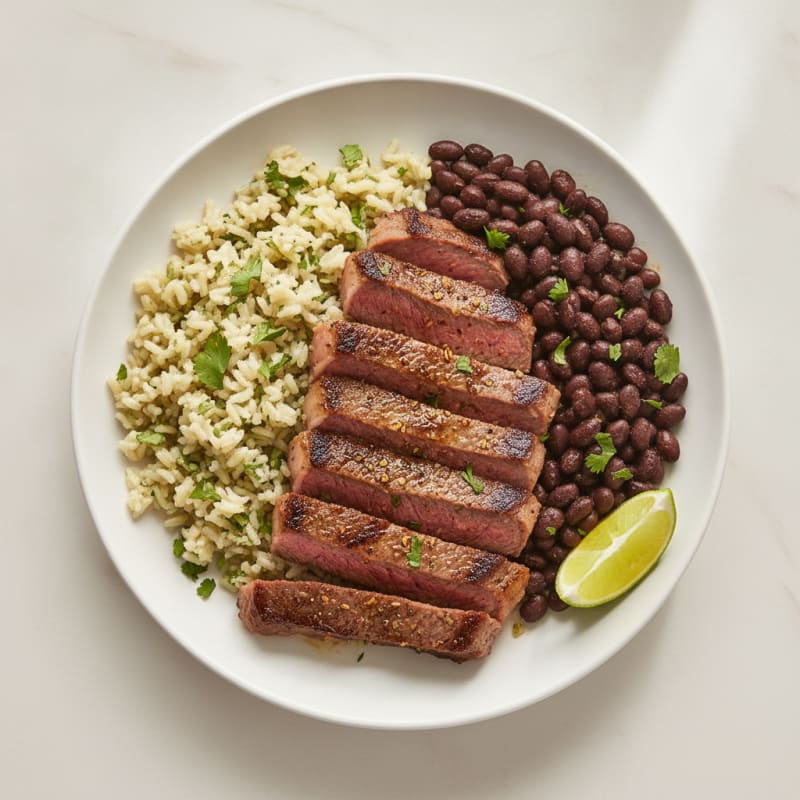 Seared Carne Asada with Cilantro-Lime Rice and Black Beans