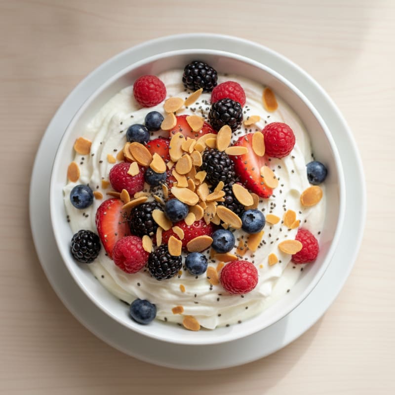 Silky Greek Yogurt Protein Bowl with Berries and Almonds